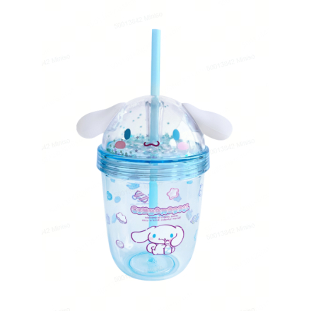 Joogipudel plastist kõrre ja kaunistusega 435 ml Cinnamoroll